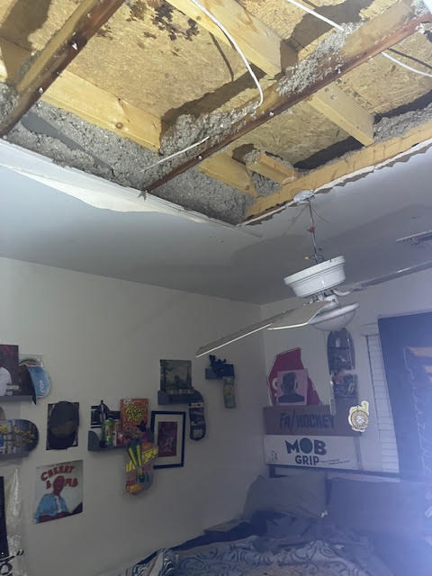 A collapsed bedroom ceiling